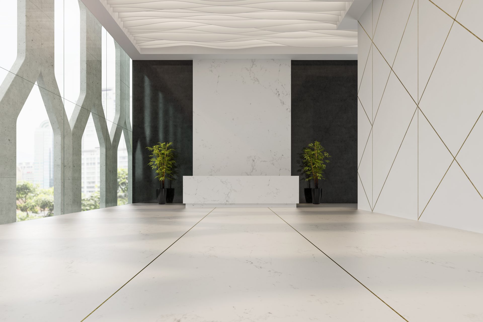 Modern interior space used as a background for GrenTec air conditioning brochure