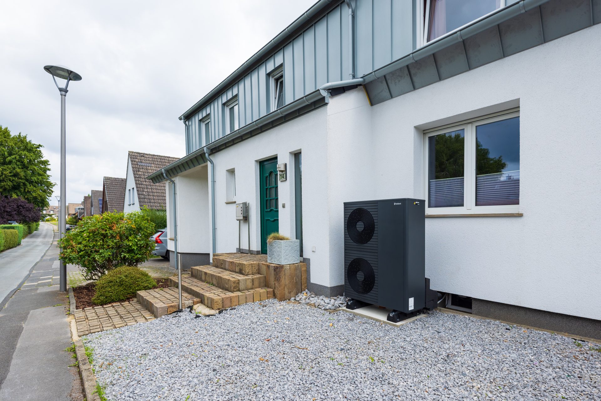 Vaillant air source heat pump installed outside a residential property